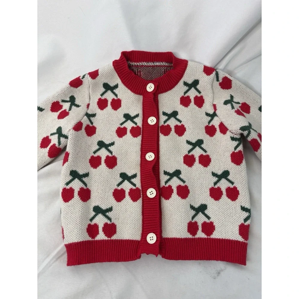 Mikistory Baby‎ Girl 12-18m Knit Cardigan Sweater Cherry Cherries Button Down